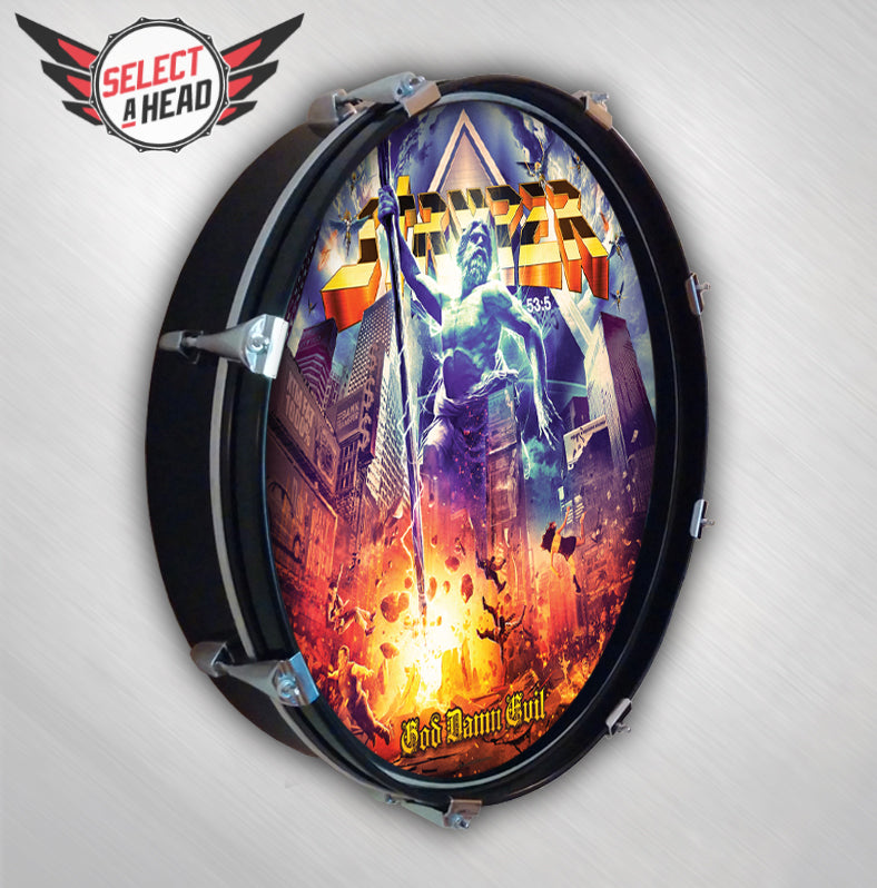 Stryper God Damn Evil - SIGNED - Select a Head Drum Display